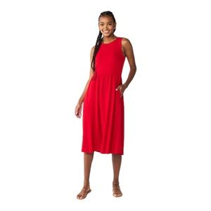 NEW Draper James RSVP Sleeveless Scoop Neck Midi Dress Ribbed Pleated Skirt Red